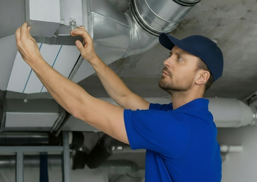 A professional home inspector examining a property, representing the pre-listing inspection process.